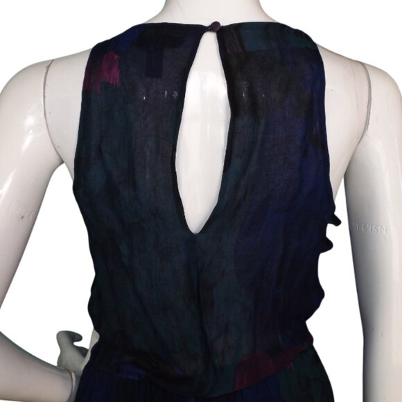 AQUA Silk Maxi Dress, M, Multicolor, Ruffle neck, Long/Full length,Keyhole back - Picture 8 of 12